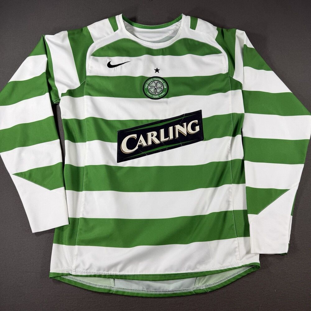 VTG Celtic FC Jersey Shirt Mens Small Home 2005 2006 Green White L/S Total 90
